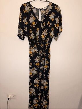 American Eagle Outfitters Black Floral Maxi Dress with Yellow Accents